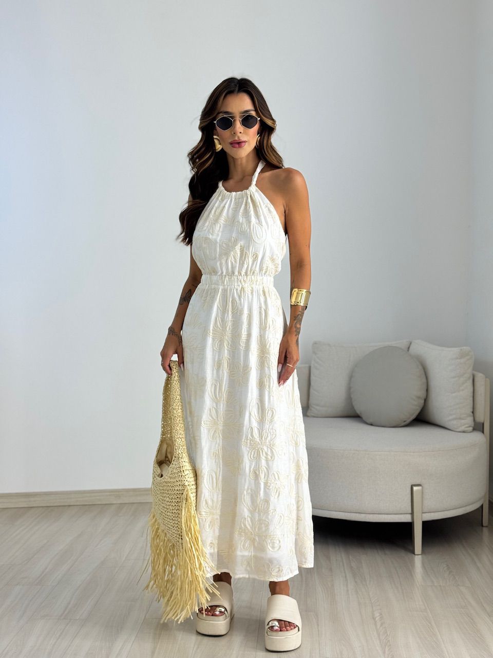 VESTIDO LILIAN BORDADO OFF - 0069610326 - CAROLLA FERRARO