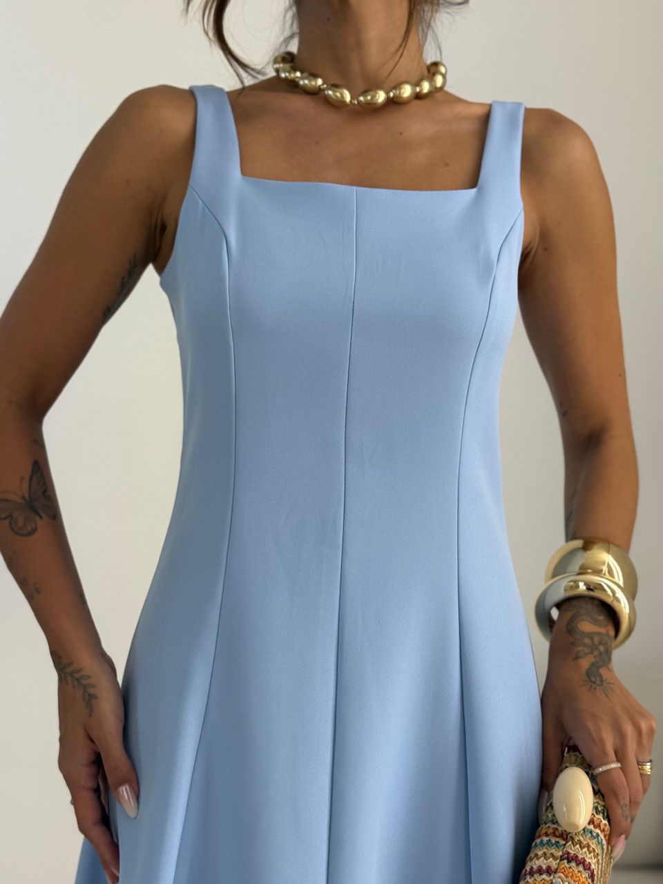 VESTIDO MAFER DECOTE QUADRADO AZUL