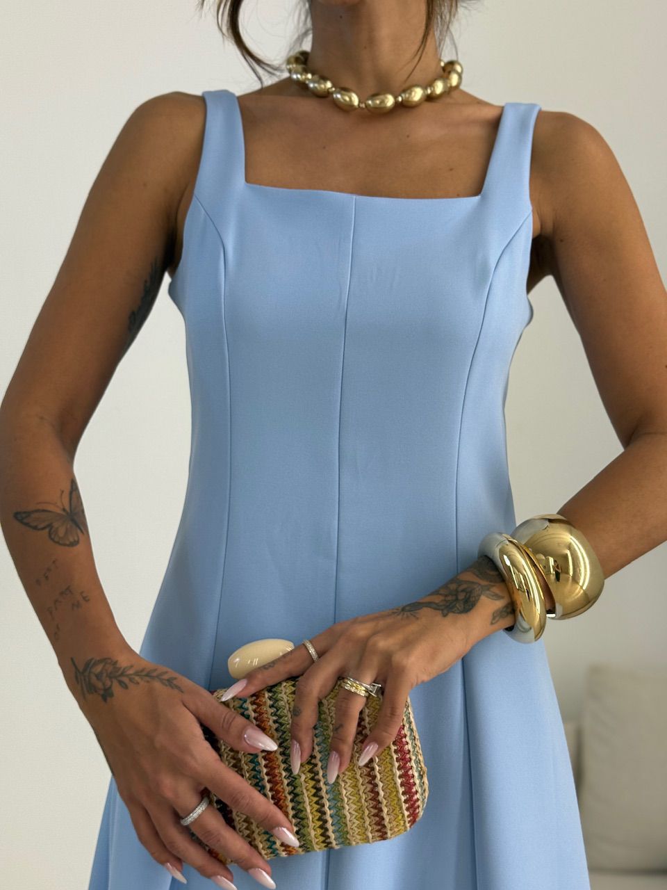 VESTIDO MAFER DECOTE QUADRADO AZUL