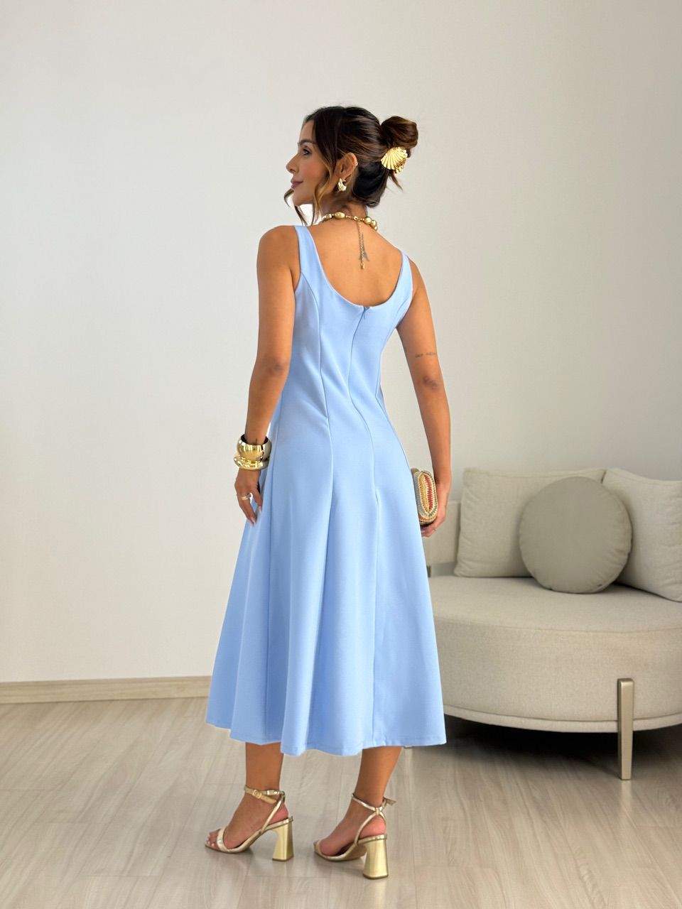 VESTIDO MAFER DECOTE QUADRADO AZUL