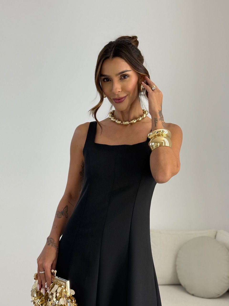 VESTIDO MAFER DECOTE QUADRADO PRETO