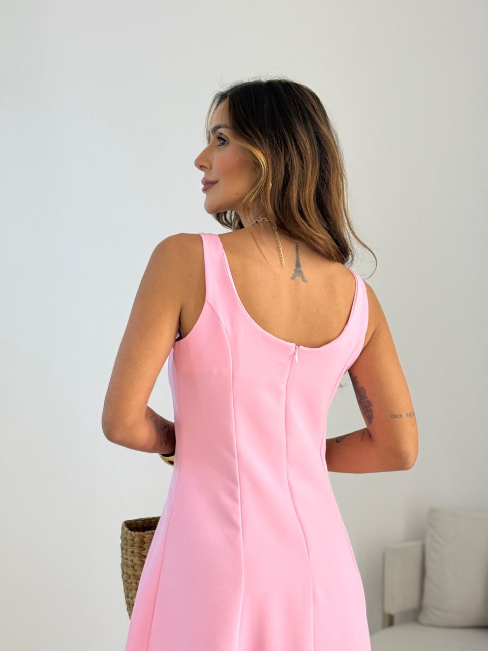VESTIDO MAFER DECOTE QUADRADO ROSA