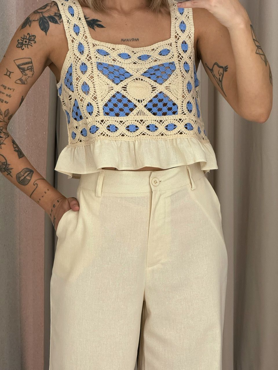 CONJUNTO PAOLA CALÇA CRU