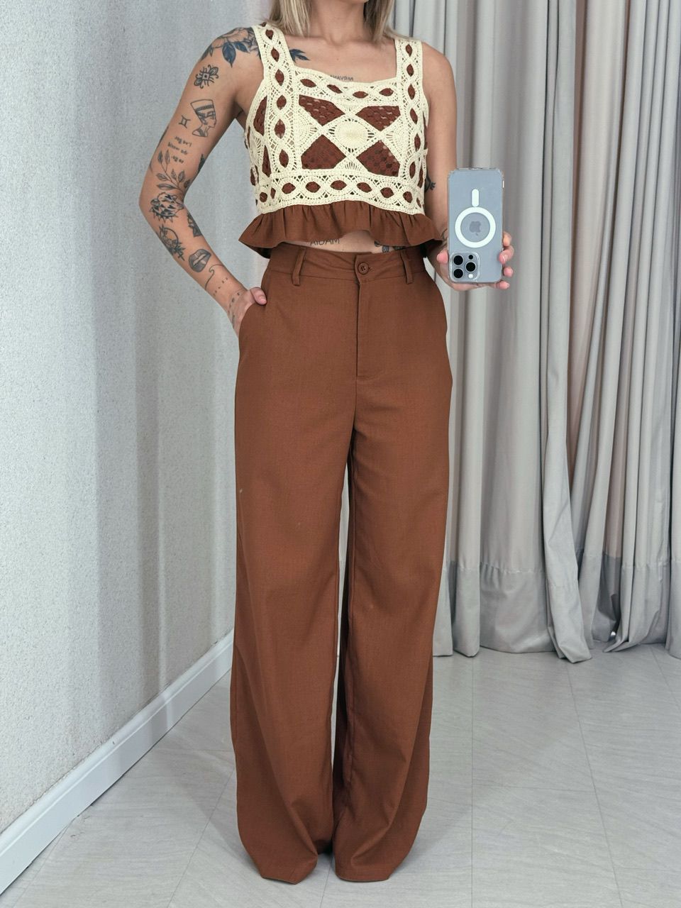 CONJUNTO PAOLA CALÇA MARROM
