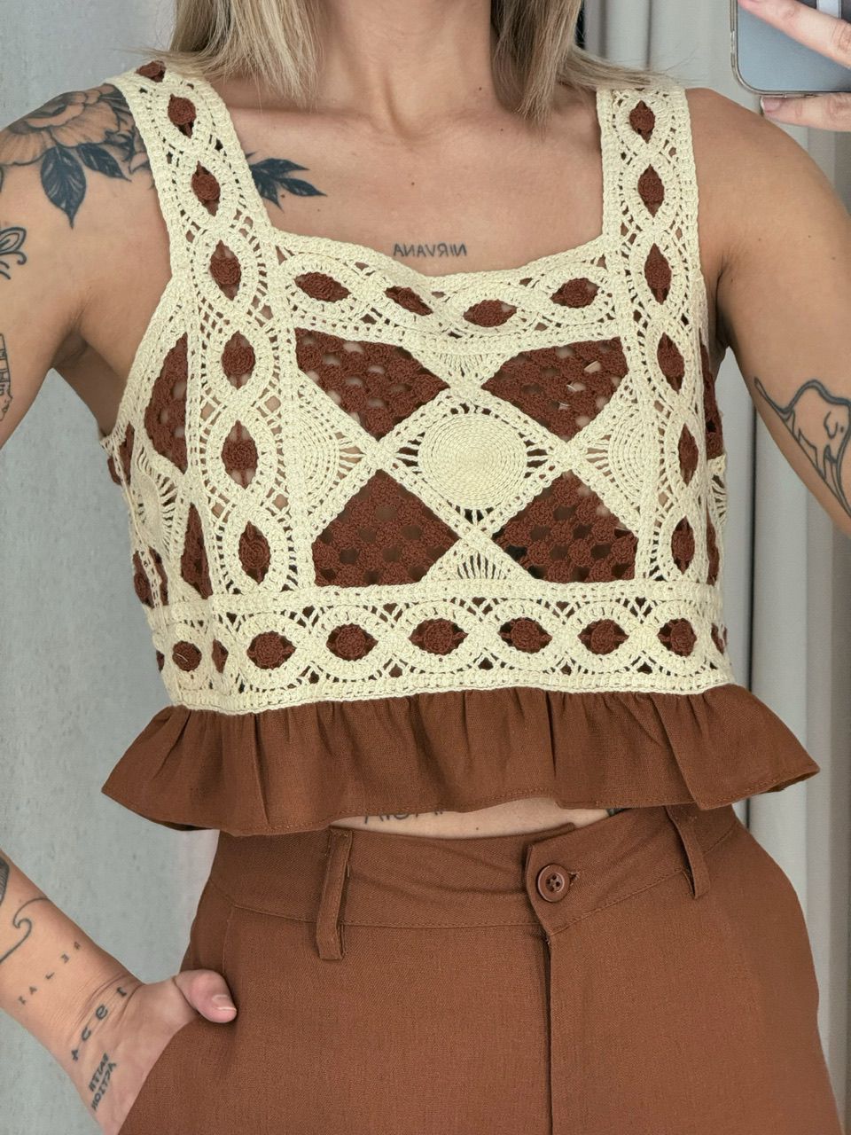 CONJUNTO PAOLA CALÇA MARROM