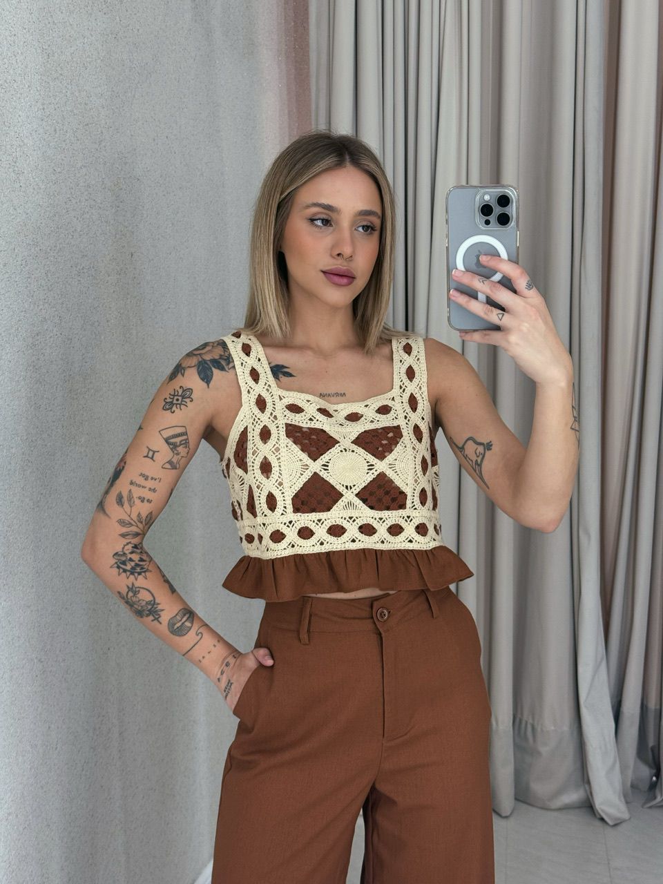 CONJUNTO PAOLA CALÇA MARROM