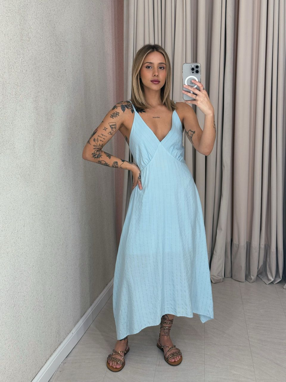 VESTIDO ANTONIETA ALÇA BABY BLUE - 0057730365 - CAROLLA FERRARO