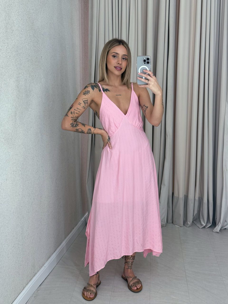 VESTIDO ANTONIETA ALÇA BABY PINK - 0057730366 - CAROLLA FERRARO