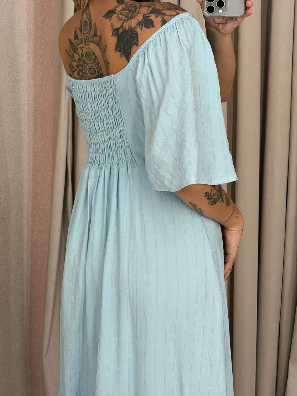 VESTIDO CINDY MANGA MIDI BABY BLUE