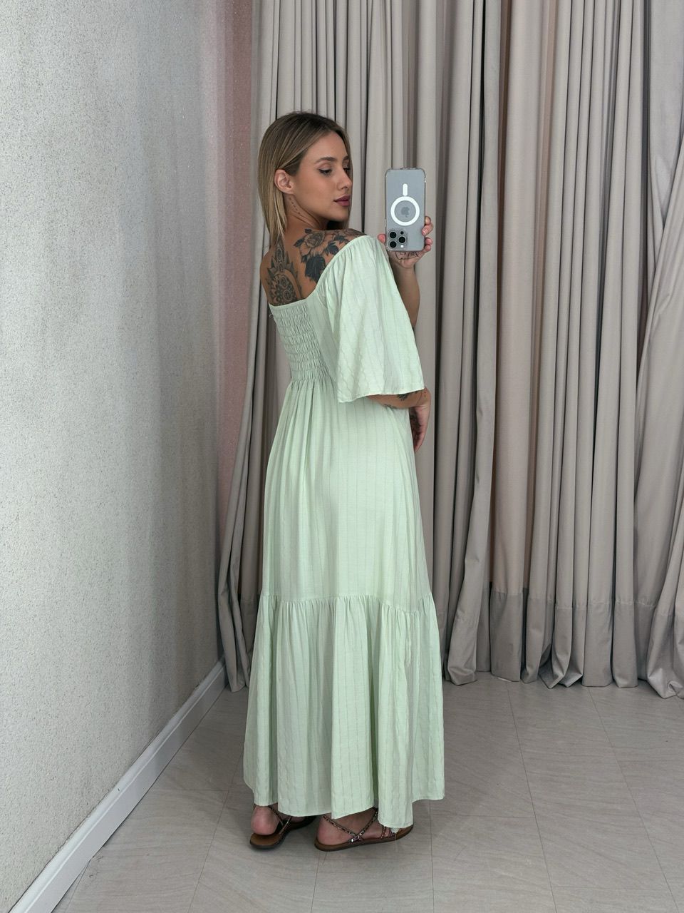 VESTIDO CINDY MANGA MIDI BABY GREEN