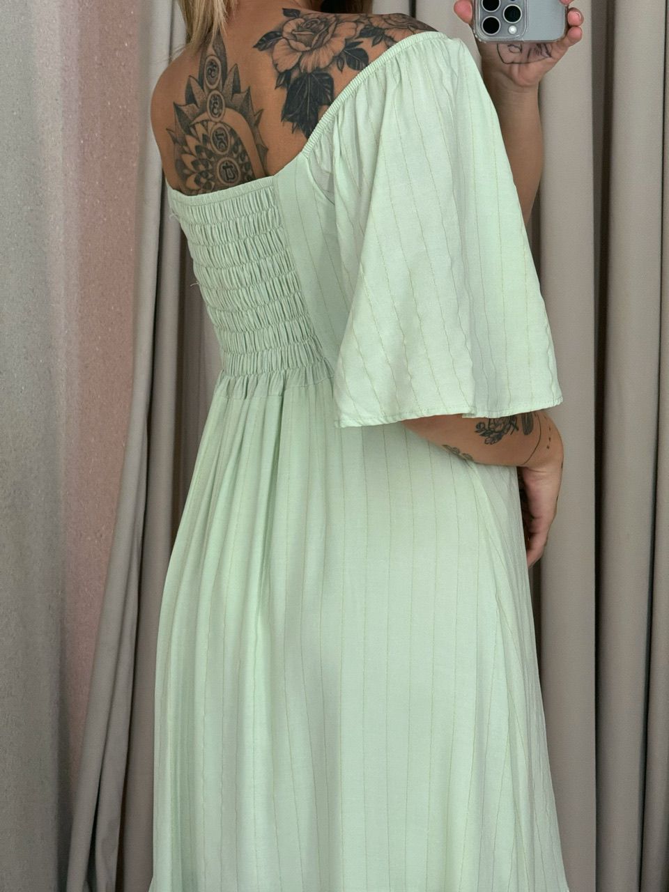 VESTIDO CINDY MANGA MIDI BABY GREEN