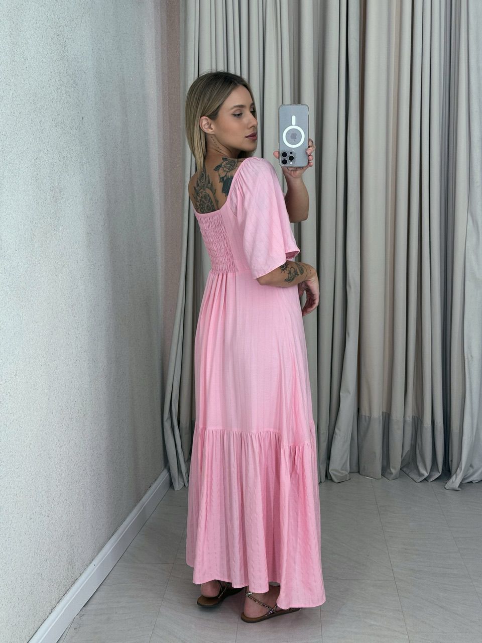 VESTIDO CINDY MANGA MIDI BABY PINK