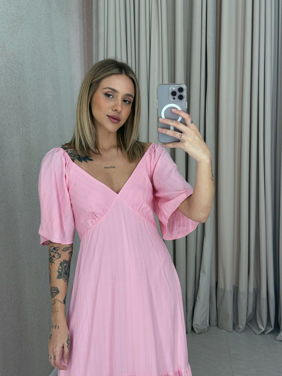 VESTIDO CINDY MANGA MIDI BABY PINK