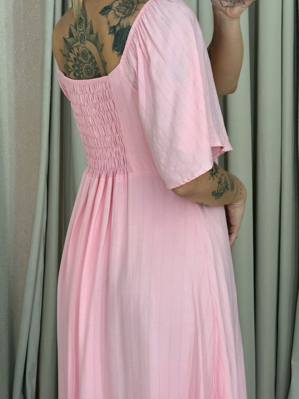 VESTIDO CINDY MANGA MIDI BABY PINK