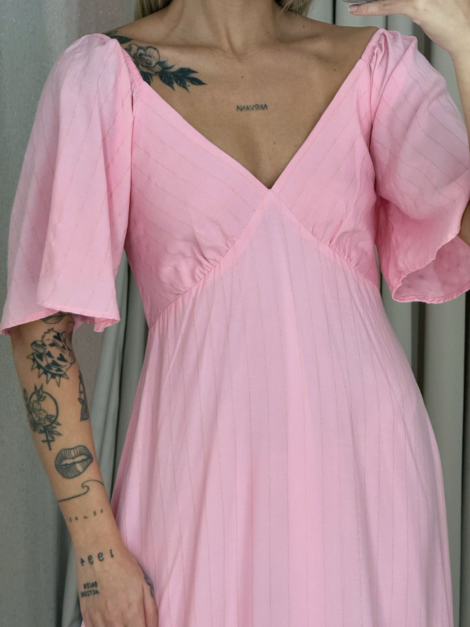 VESTIDO CINDY MANGA MIDI BABY PINK