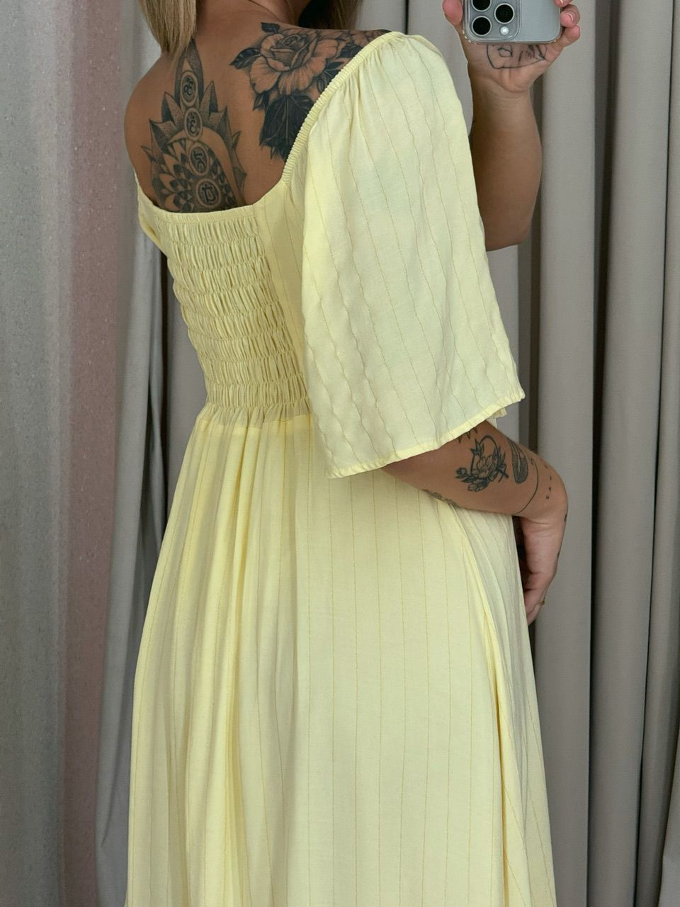 VESTIDO CINDY MANGA MIDI YELLOW BUTTER