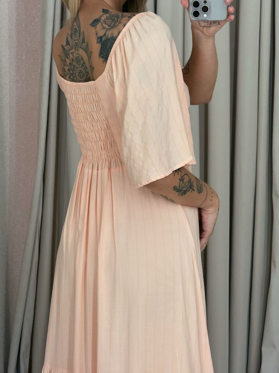 VESTIDO CINDY MANGA MIDI PÊSSEGO