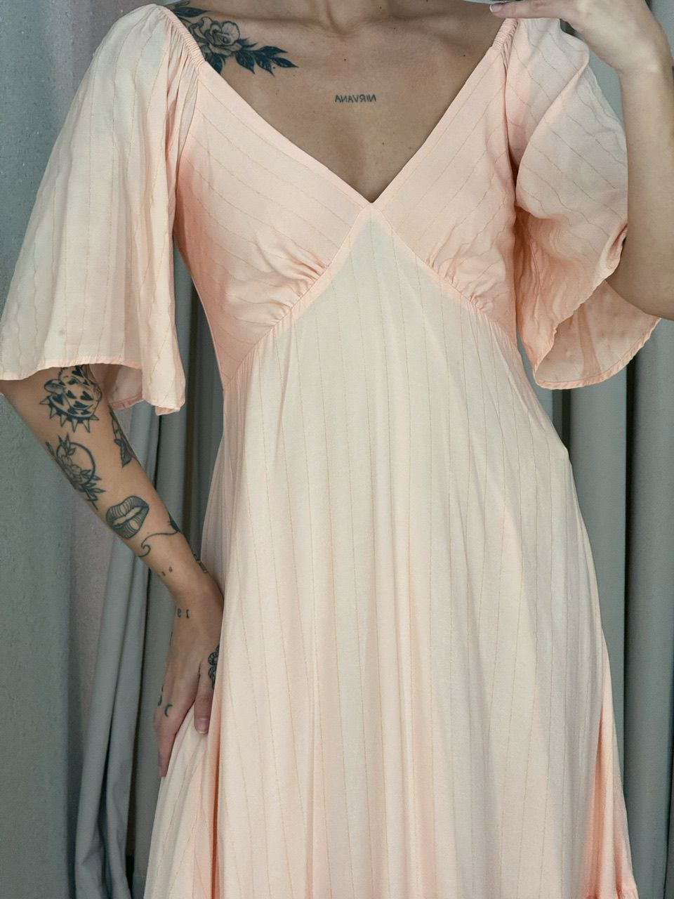 VESTIDO CINDY MANGA MIDI PÊSSEGO