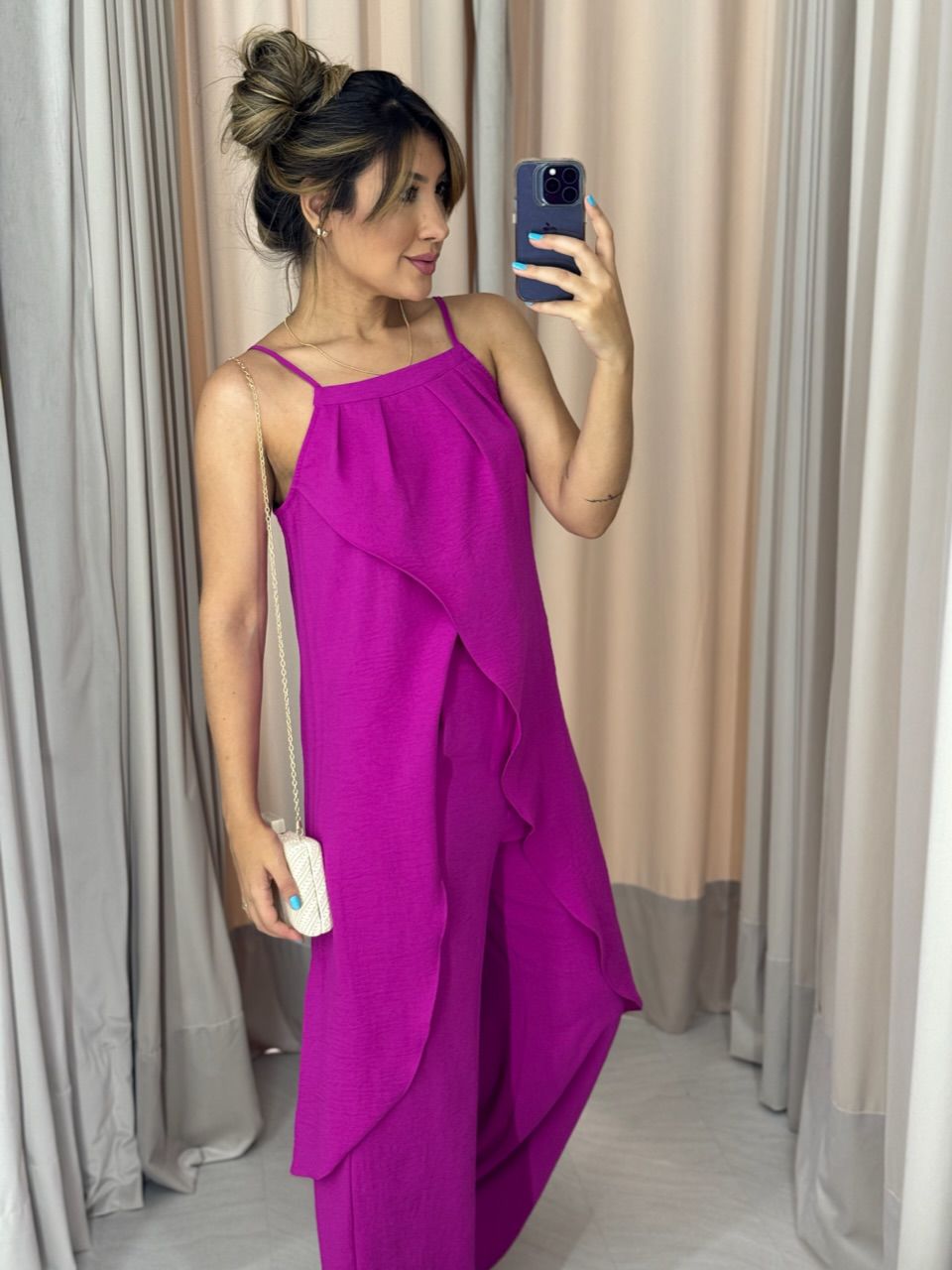 CONJUNTO TÚNICA COM CALÇA FUCSIA