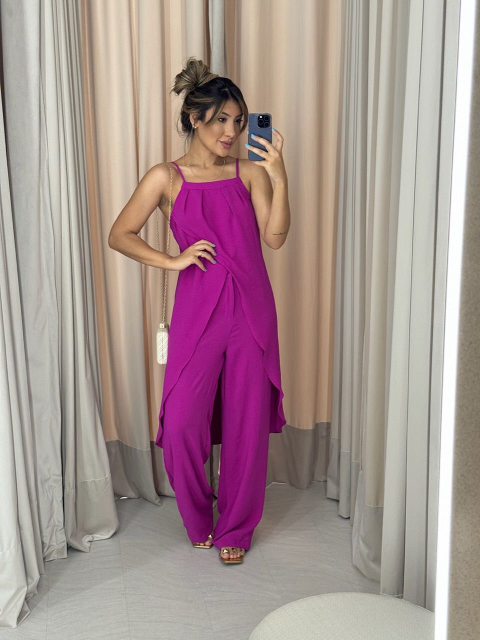 CONJUNTO TÚNICA COM CALÇA FUCSIA
