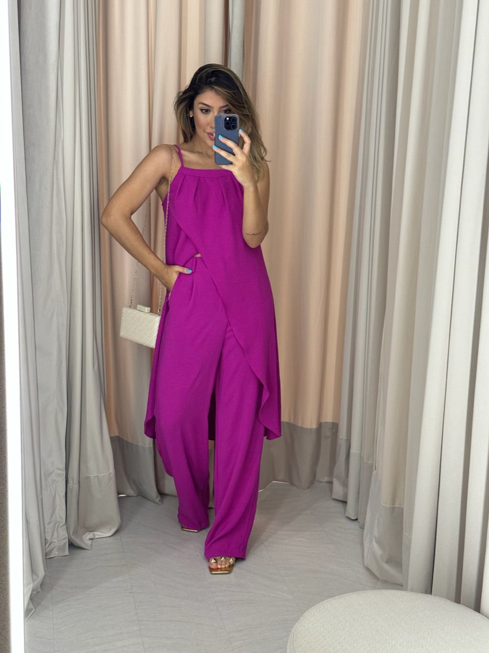 CONJUNTO TÚNICA COM CALÇA FUCSIA