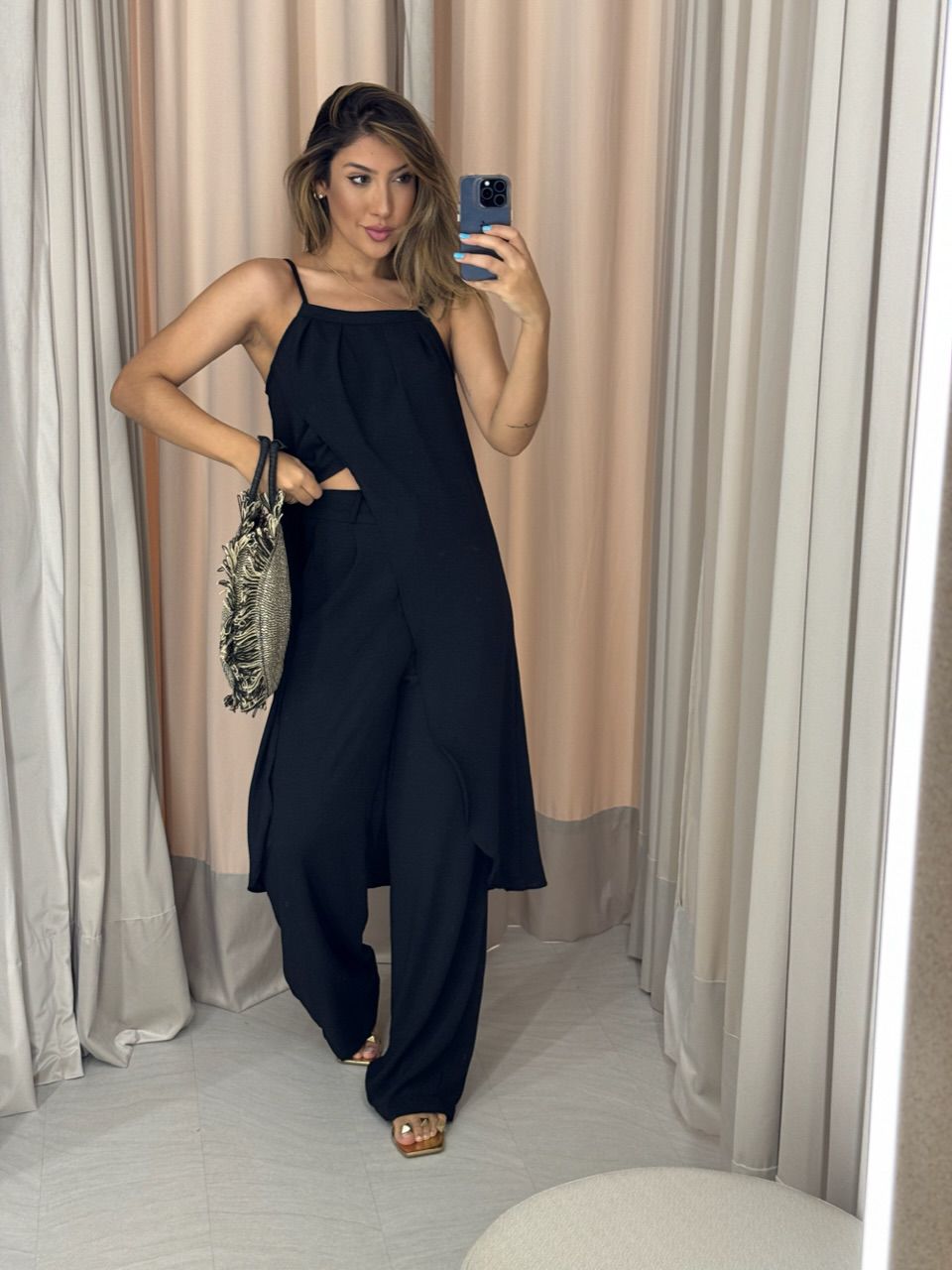 CONJUNTO TÚNICA COM CALÇA PRETO - 0047940032 - CAROLLA FERRARO