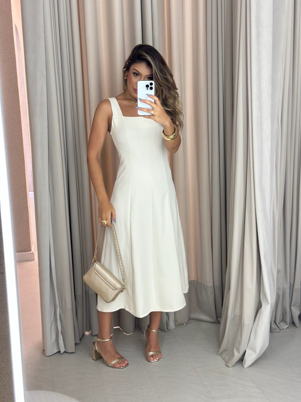 VESTIDO CAROLINE MIDI Areia
