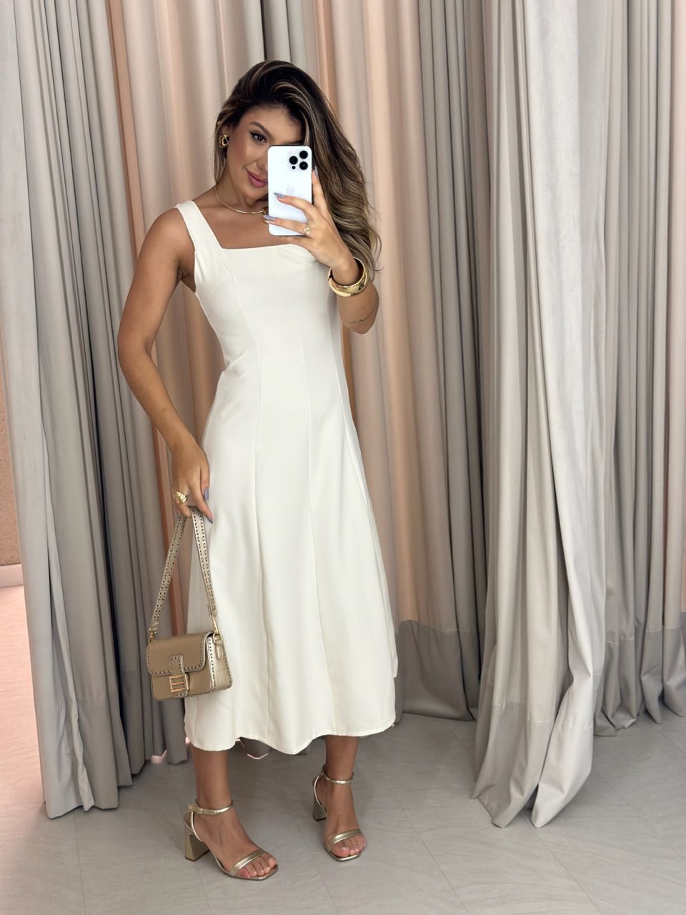 VESTIDO CAROLINE MIDI Areia