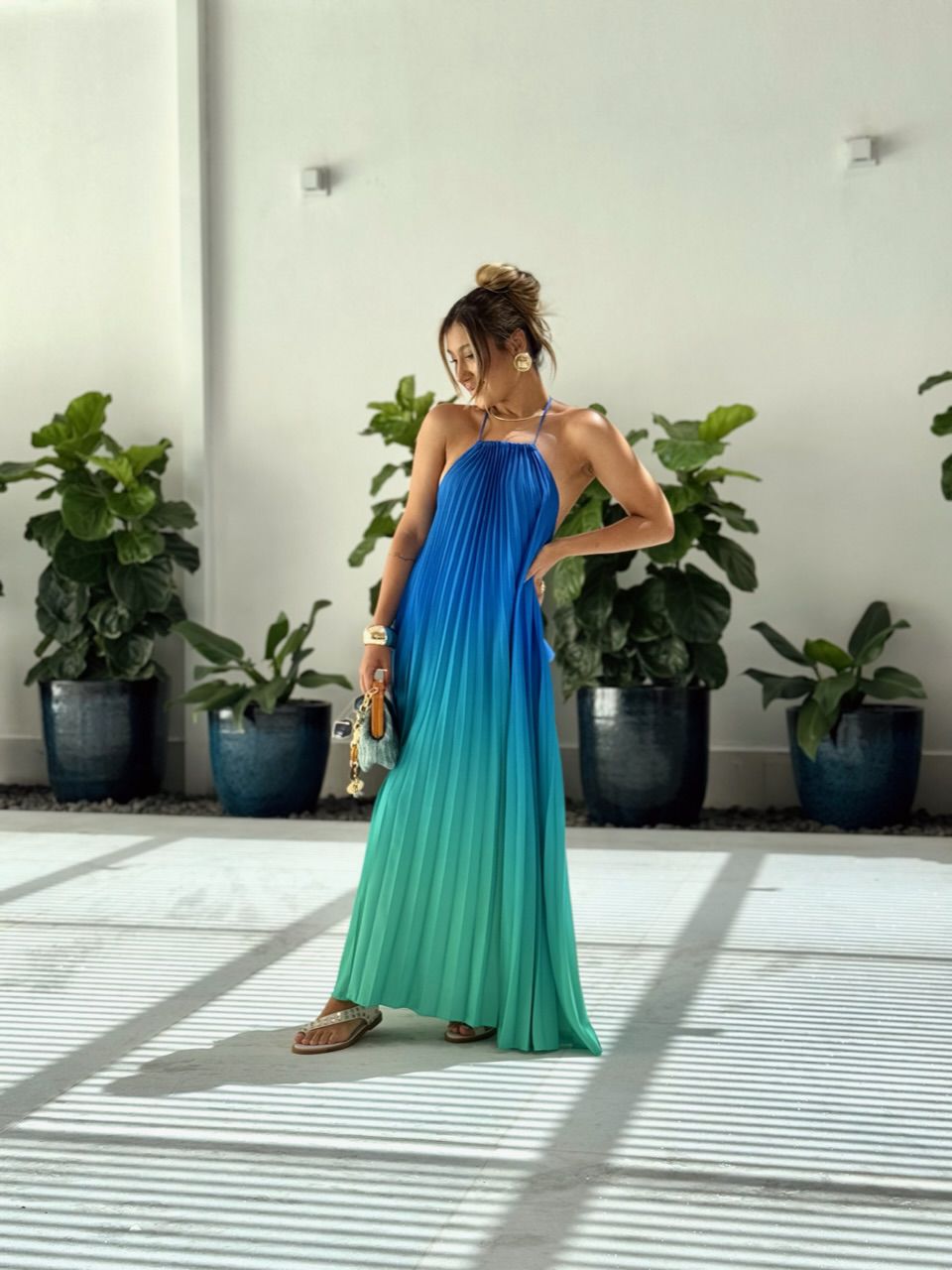 VESTIDO SANTORINI PLISSADO azul