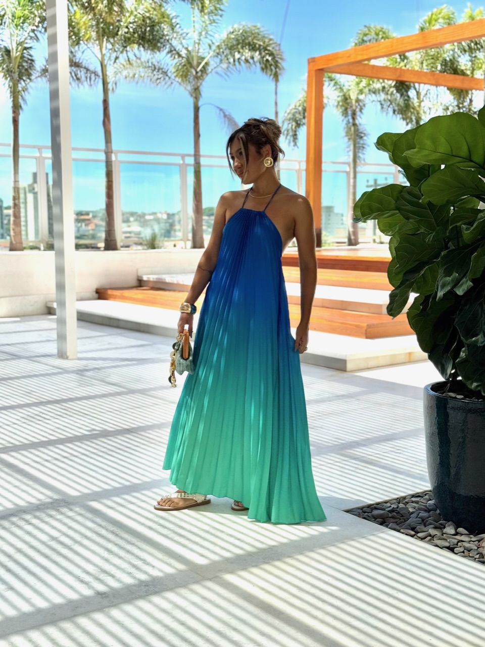 VESTIDO SANTORINI PLISSADO azul