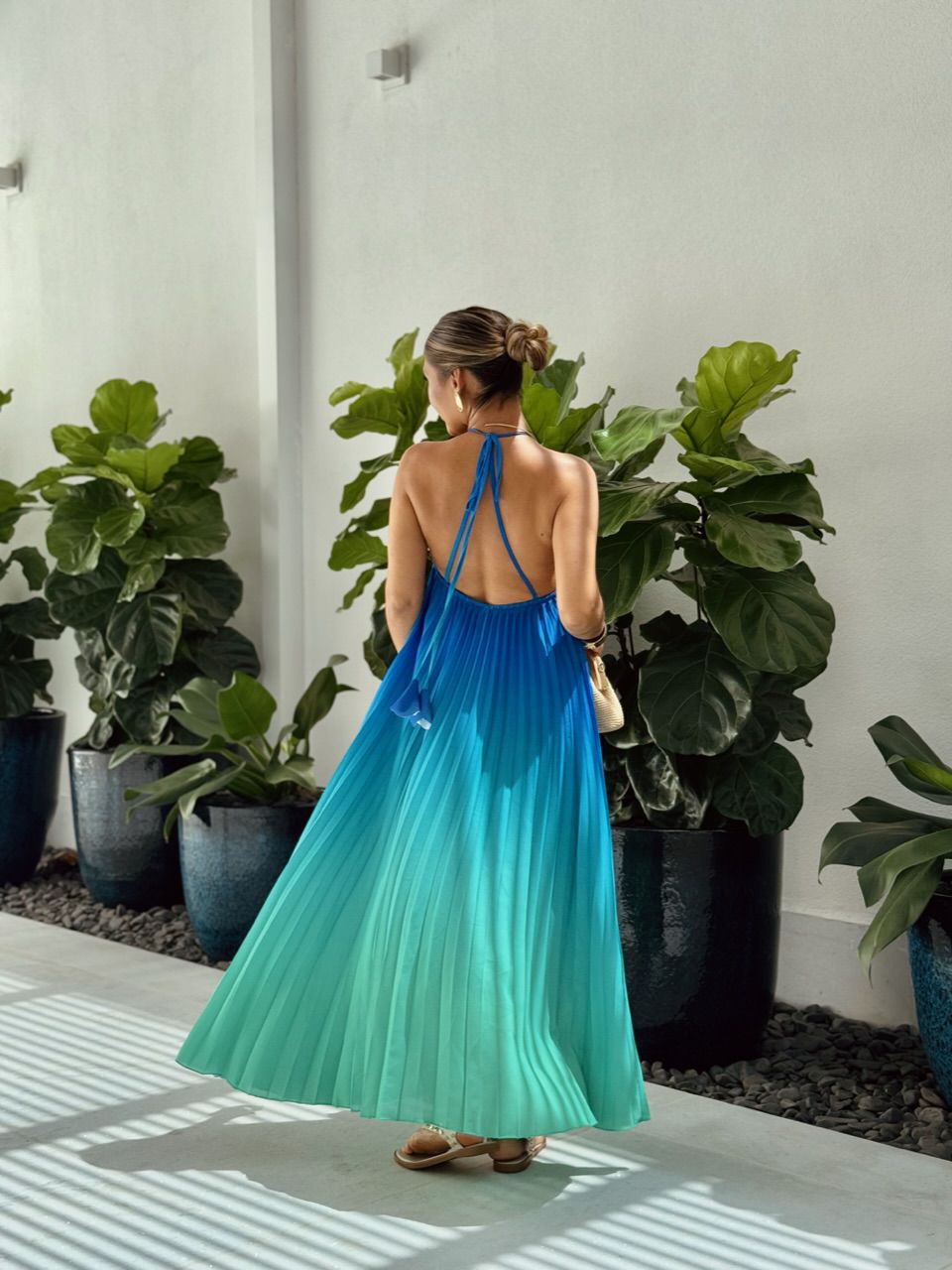 VESTIDO SANTORINI PLISSADO azul