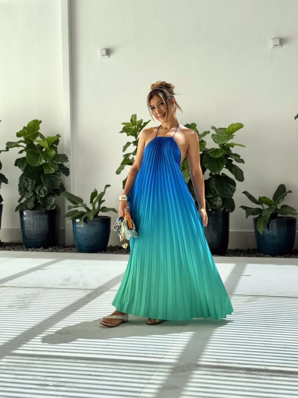 VESTIDO SANTORINI PLISSADO azul