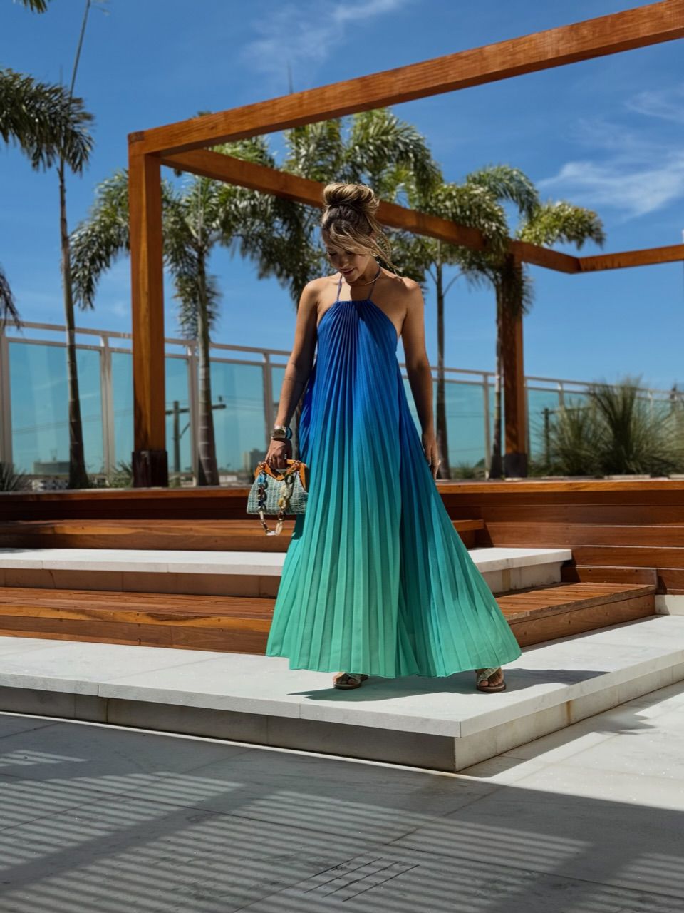 VESTIDO SANTORINI PLISSADO azul