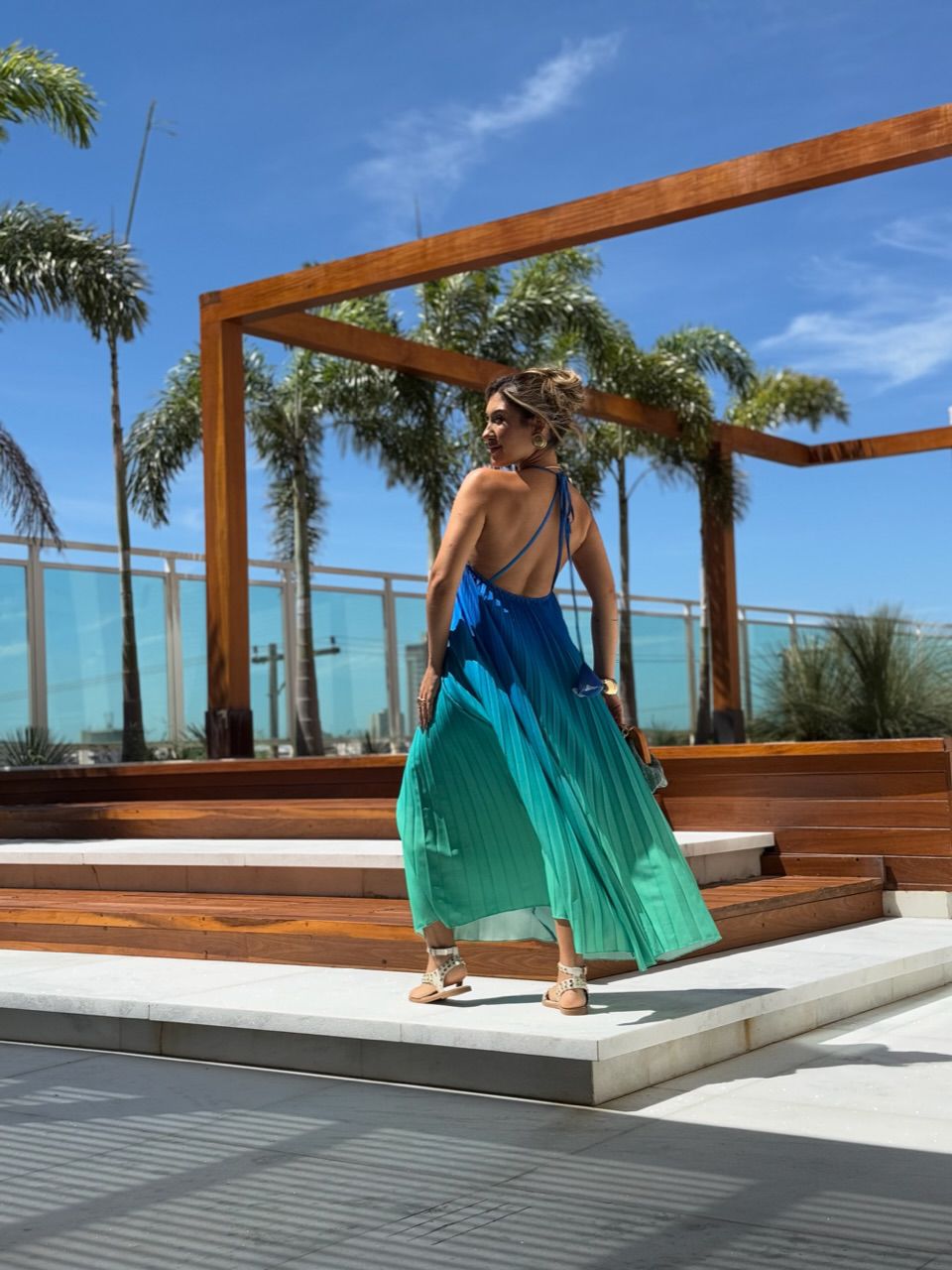 VESTIDO SANTORINI PLISSADO azul