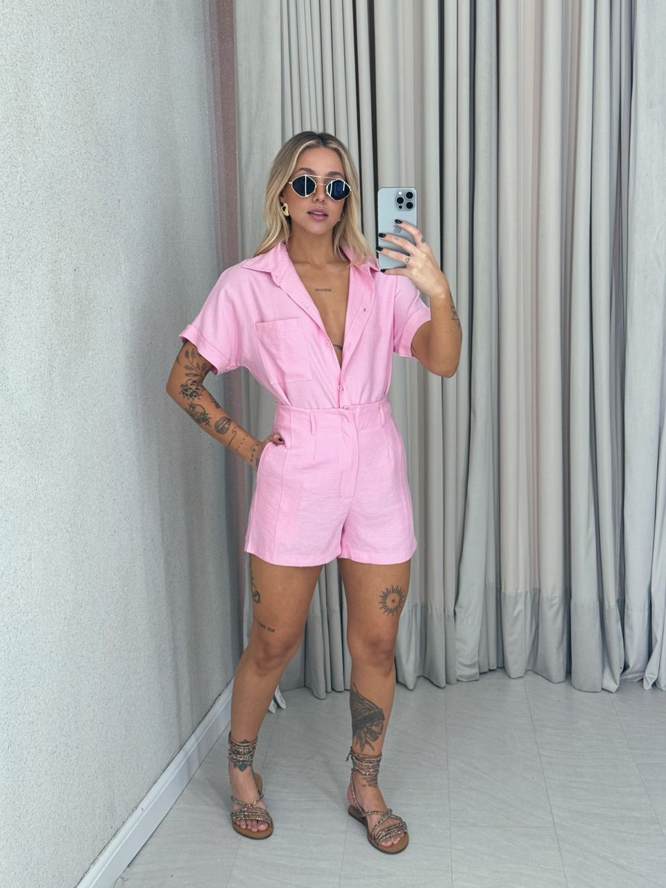 CONJUNTO AMÁLIA SHORT ROSA - 0061560031 - CAROLLA FERRARO