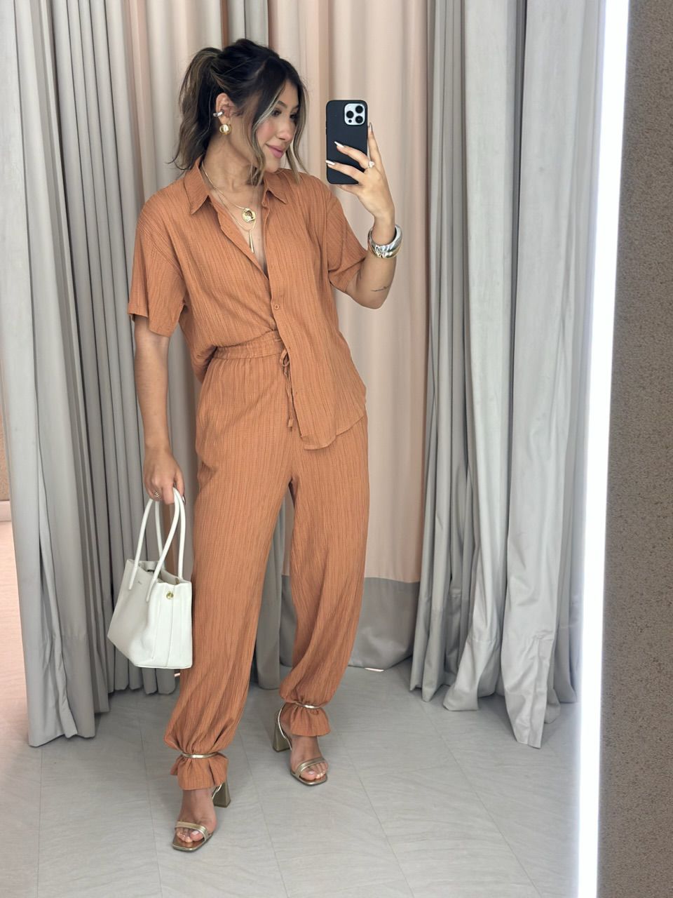 CONJUNTO VIVIANE CALÇA Caramelo - 0062630095 - CAROLLA FERRARO