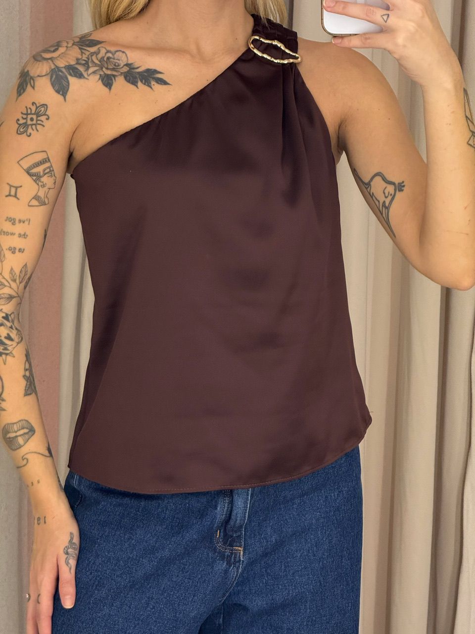 BLUSA HELEN NULA MANGA MARROM