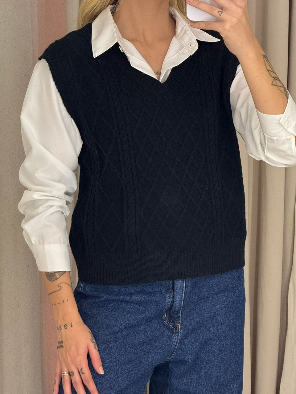 CAMISA JUDITE CARDIGAN PRETO/OFF