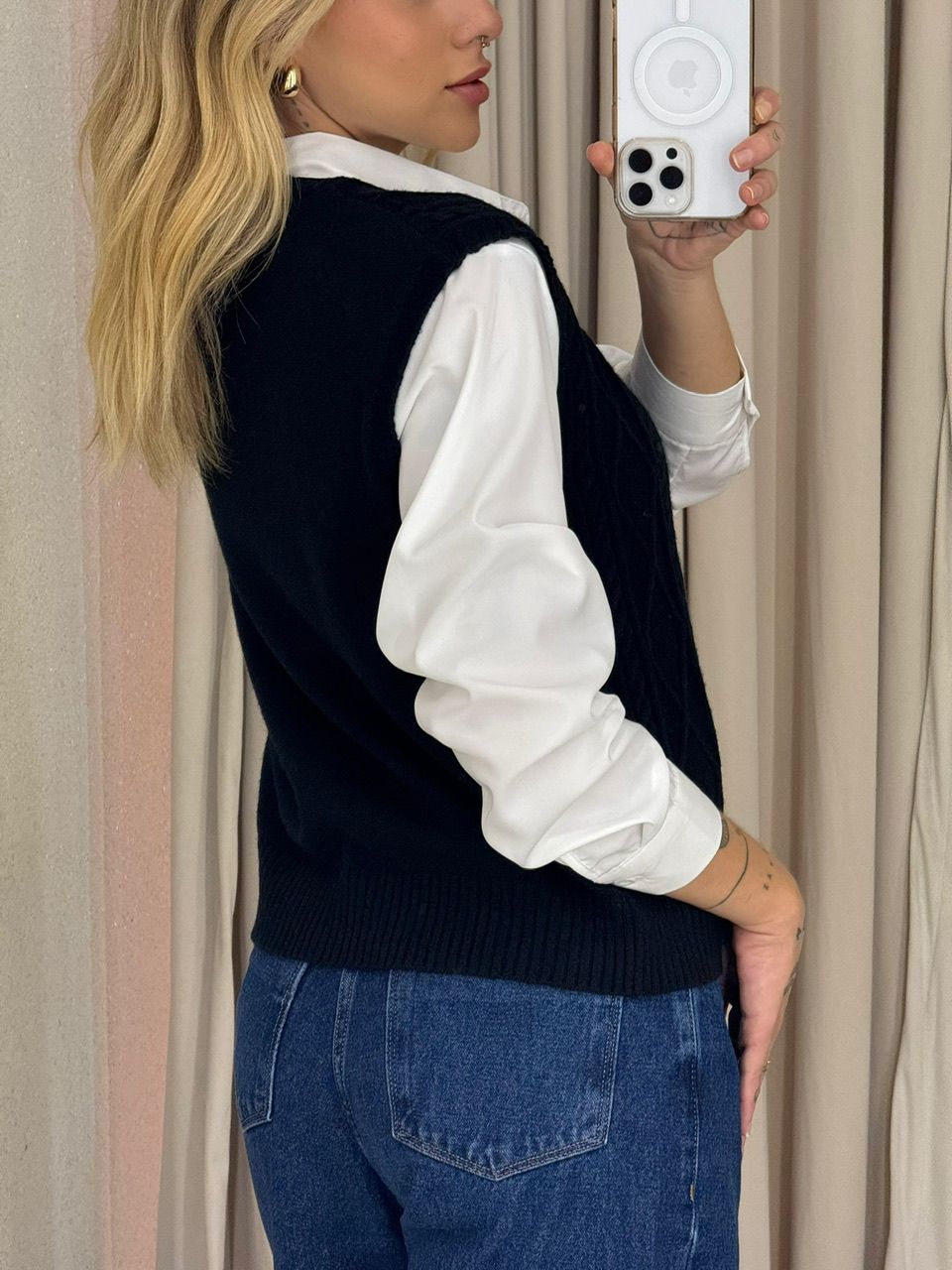 CAMISA JUDITE CARDIGAN PRETO/OFF