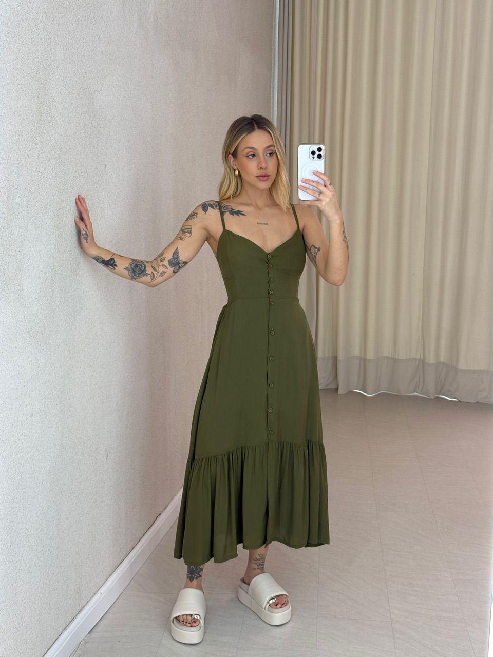 VESTIDO AMANDA ALÇA BOTÕES VERDE