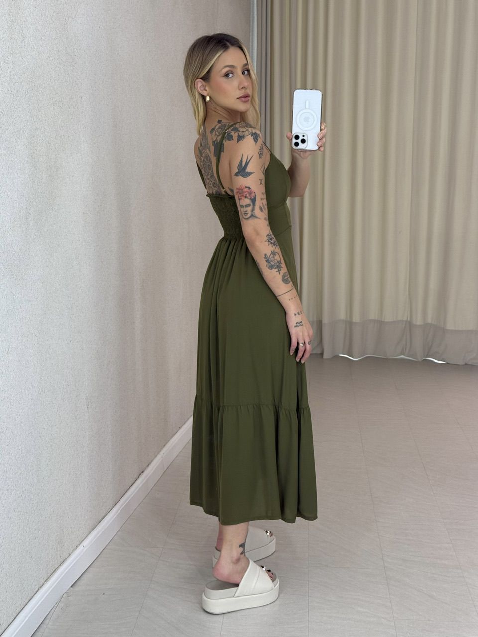 VESTIDO AMANDA ALÇA BOTÕES VERDE