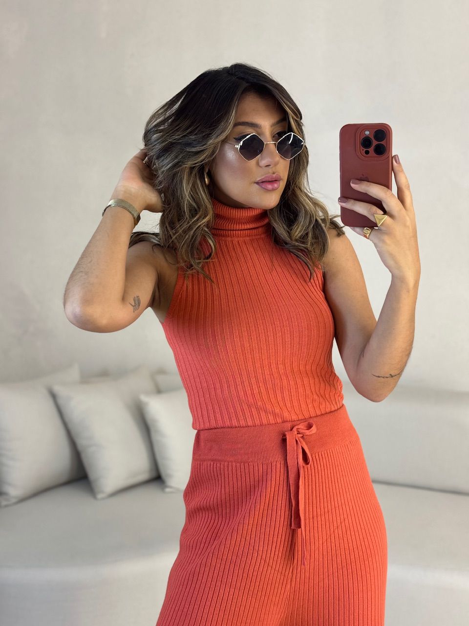 BLUSA SABRINA TRICOT CORAL - 0052510088 - CAROLLA FERRARO
