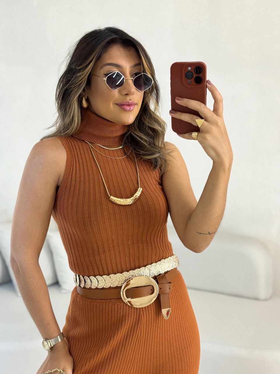 BLUSA SABRINA TRICOT TERRA COTA - 0052510117 - CAROLLA FERRARO