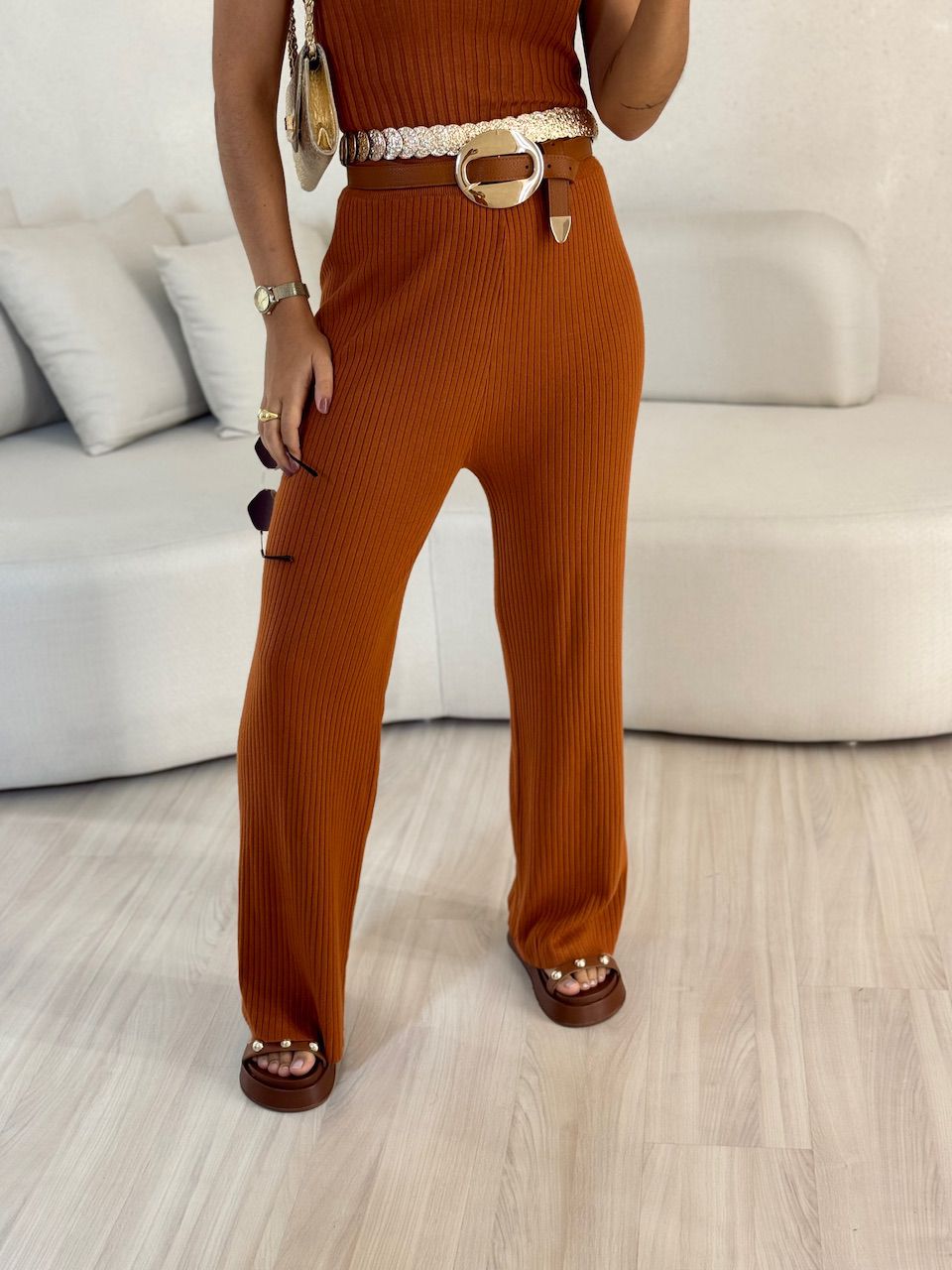 CALÇA ISADORA TRICOT TERRA COTA 