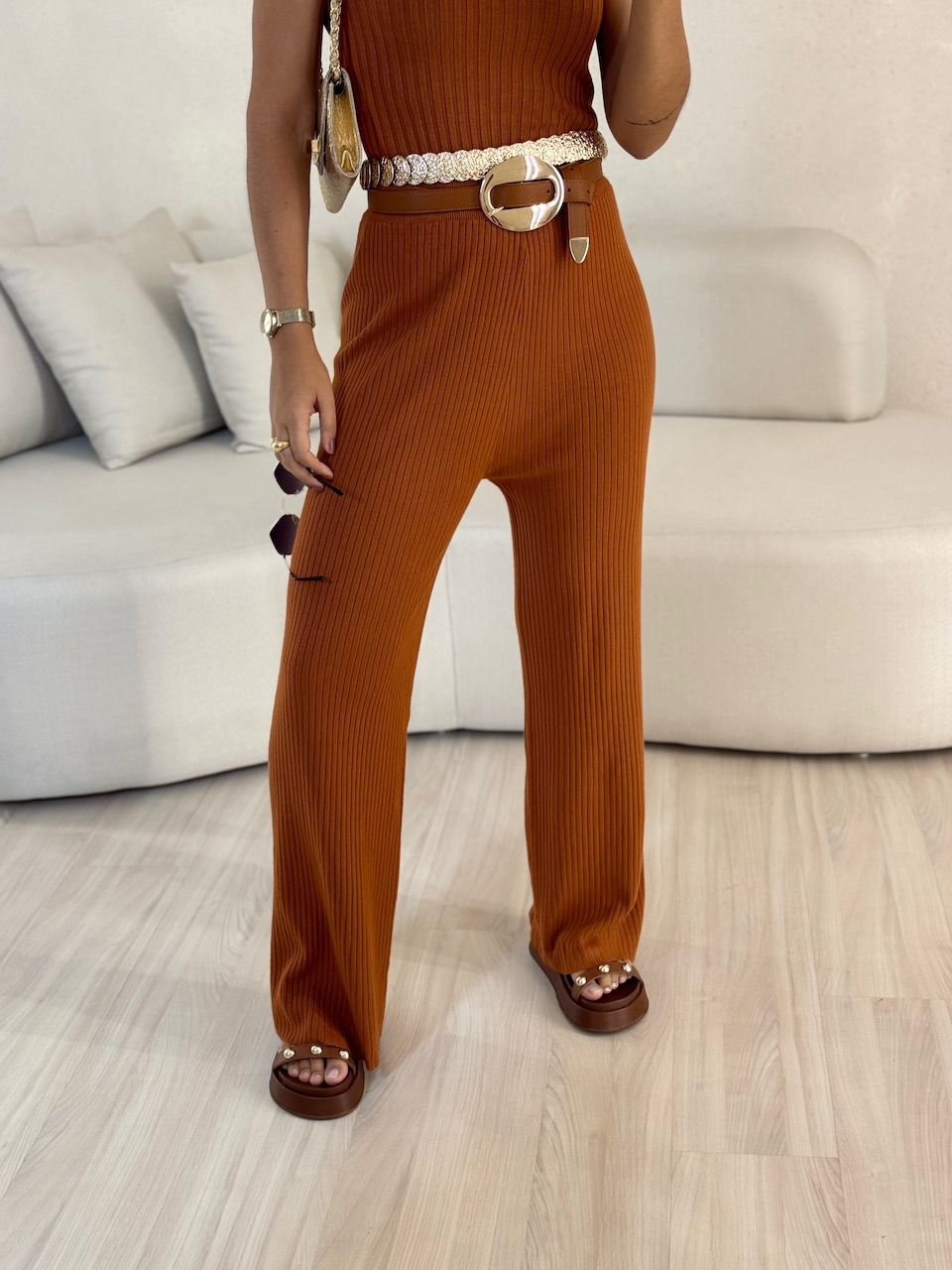 CALÇA ISADORA TRICOT TERRA COTA 