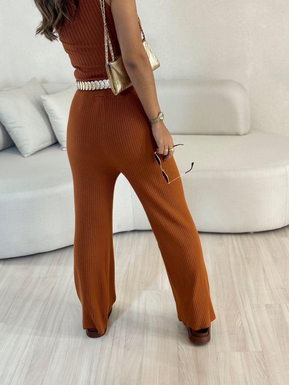 CALÇA ISADORA TRICOT TERRA COTA 