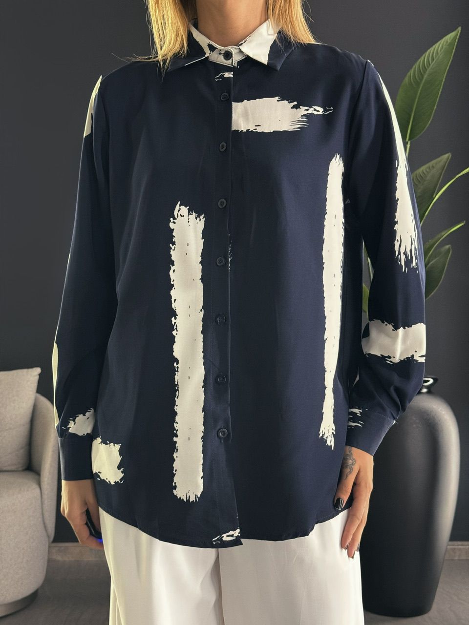CAMISA LAIS ESTAMPADA AZUL/OFF