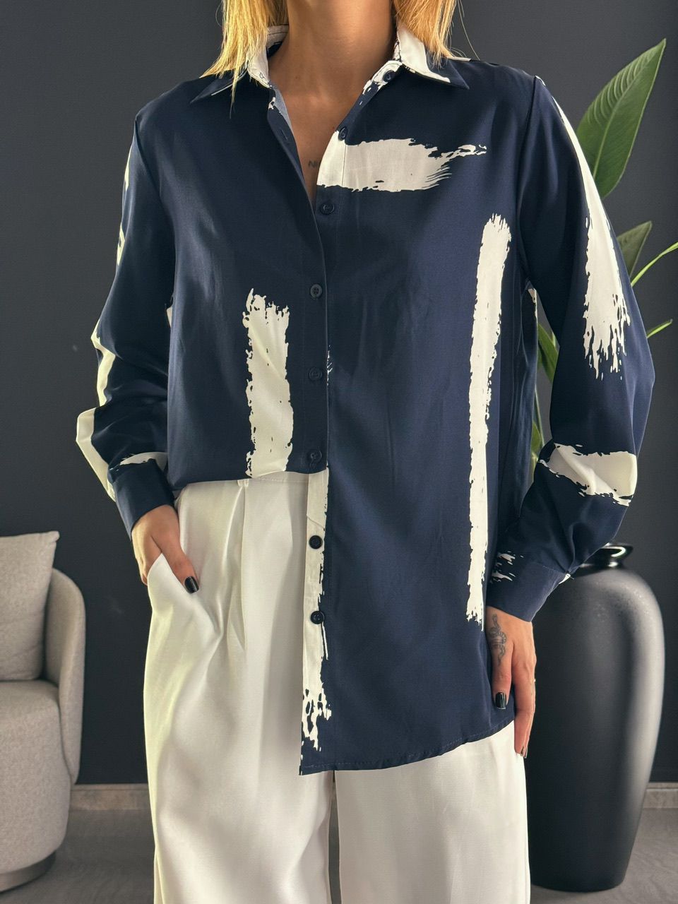 CAMISA LAIS ESTAMPADA AZUL/OFF