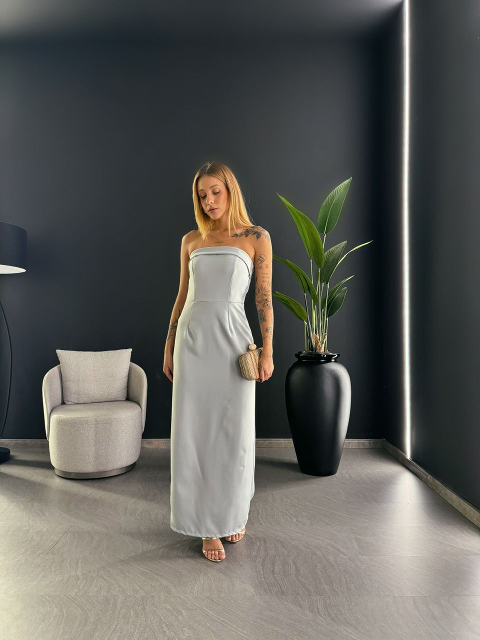 VESTIDO ISABELLY MIDI CINZA CLARO