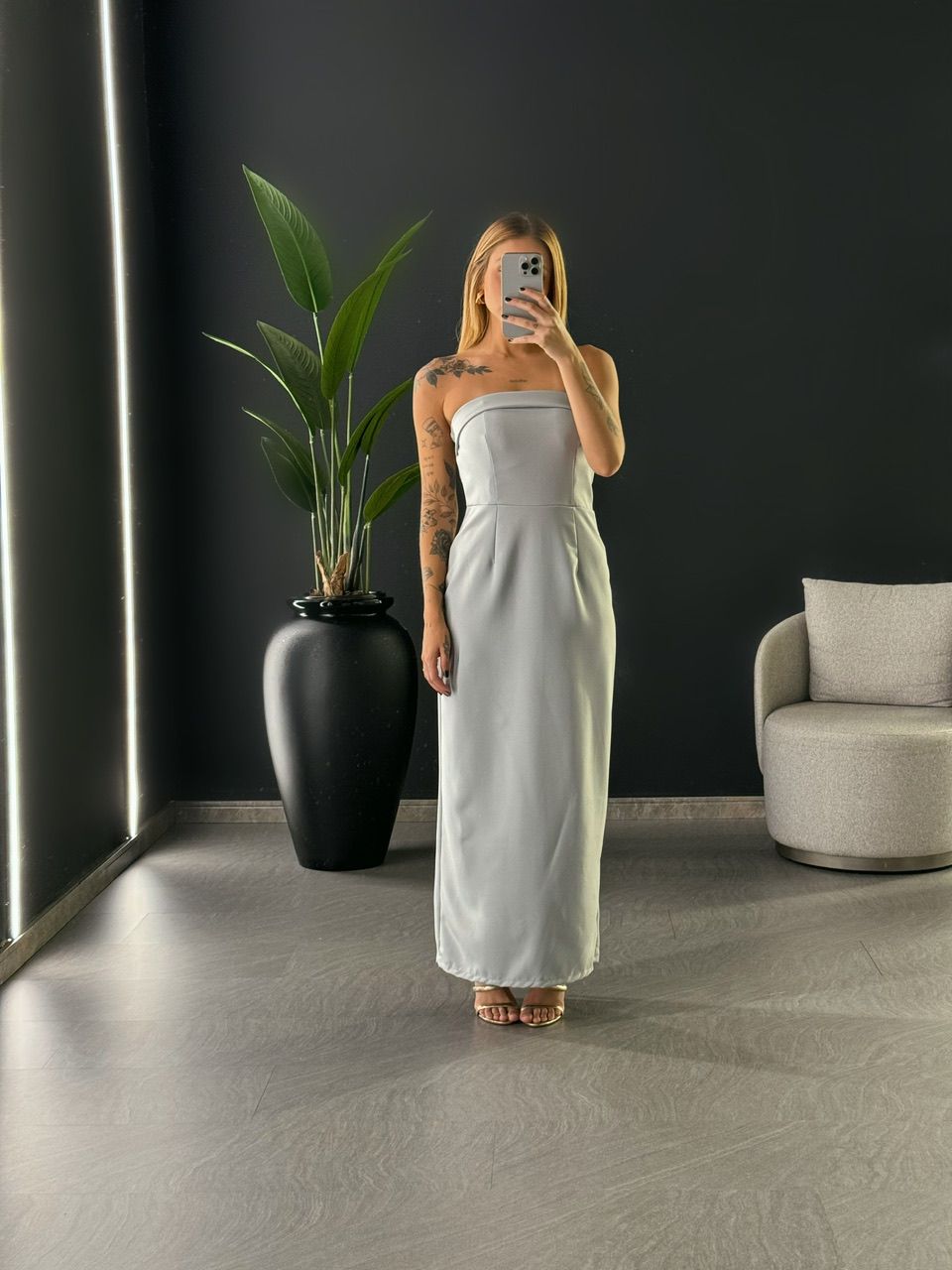 VESTIDO ISABELLY MIDI CINZA CLARO